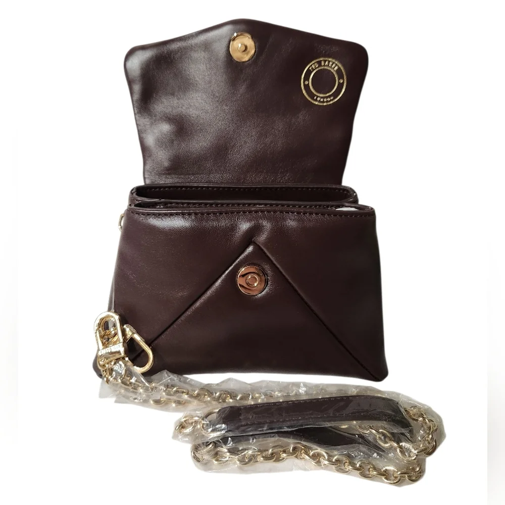 NEW! Ted Baker London Poppy Sheep Grain Leather Mini Satchel Brown w/Gold